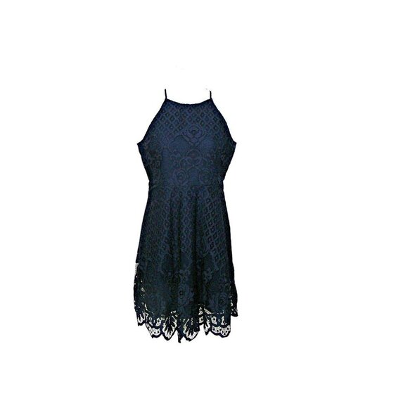 Urban Outfitters Black Swan Lace Eyelet Crochet Halter Dress Navy Blue Size S/M - Picture 1 of 12
